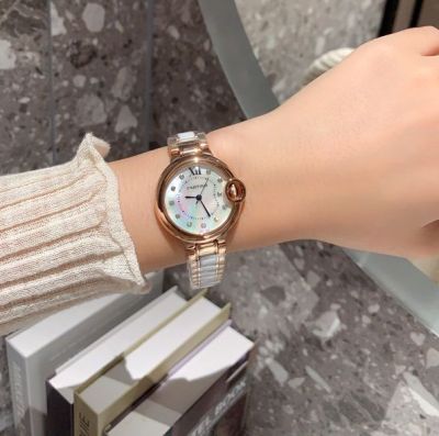 Cartier Balloe Bleu Swiss Quartz Movement 33MM Fisheye Glass Mother of Pearl Dial Watch